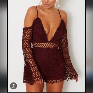Burgundy Lace White Fox Romper